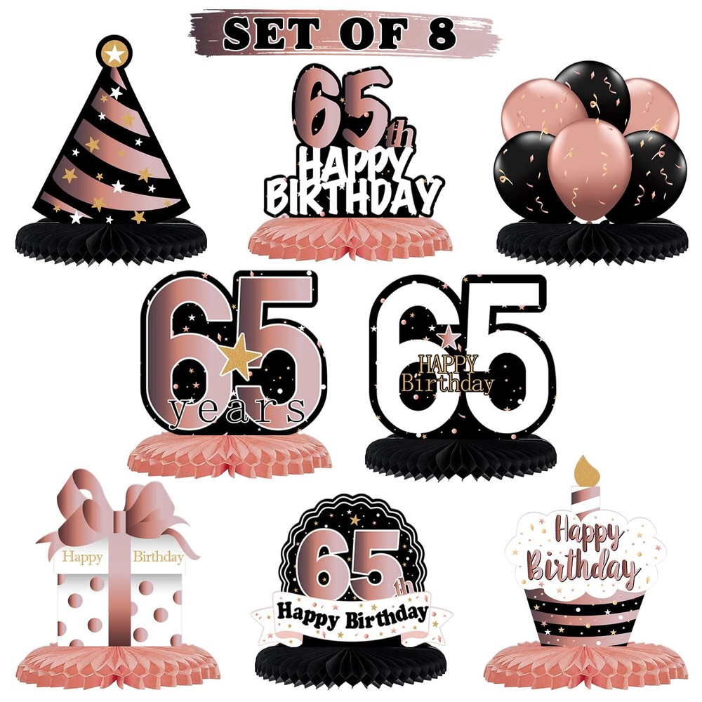 Happy 65th Birthday Rose Gold Table Honeycomb Centerpieces Cheers to 65th Bir…