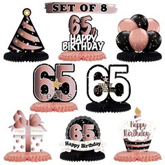 Happy 65th Birthday Rose Gold Table Honeycomb Centerpieces Cheers to 65th Bir…