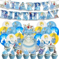 Cinderella Theme Birthday Party Supplies Set Balloon Banner Cake Toppers