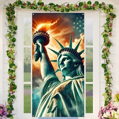 Patriotic American Flag Door Cover 71 x 35 inches, Red White and Blue