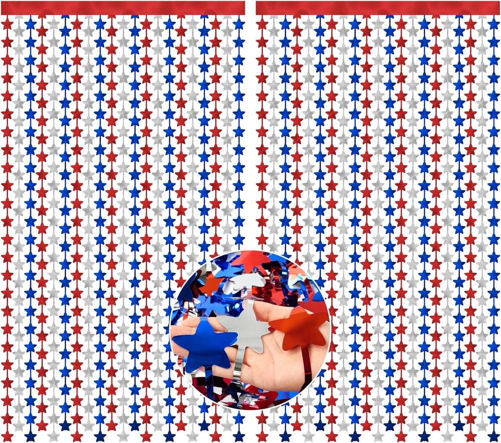 4Th of July Decorations,Patriotic Decorations Backdrop,2 Pack Red White and Blue