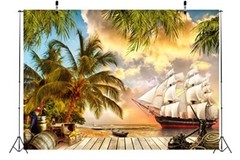 BELECO 7x5ft Fabric Beach Island Pirate Ship Backdrop Ocean 7x5FT A10031