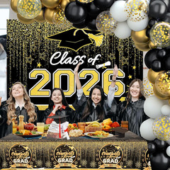 Graduation Decorations 2026, Black and Gold Balloon Garland Arch, Black and Gold