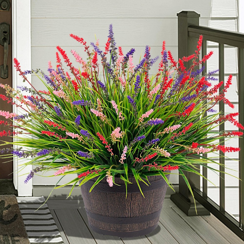 Artificial Faux Plants Flowers for Outdoor 12 Pcs, Red Pueple Pink