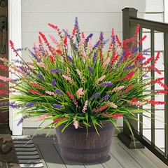 Artificial Faux Plants Flowers for Outdoor 12 Pcs, Red Pueple Pink