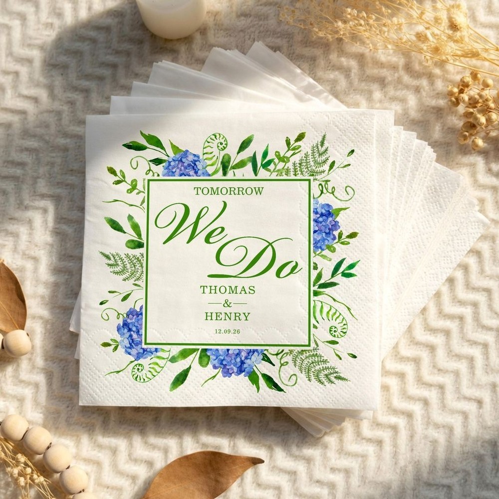 Personalized Wedding Napkins Hydrangea Floral Reception Decor SATTNA0713