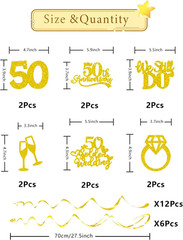 50Th Anniversary Decorations, Gold Glitter Happy 50Th Anniversary Hanging Swirls