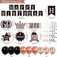 60Th Birthday Decorations, Rose Gold Black Back in 1966 Party Supplies Kit with