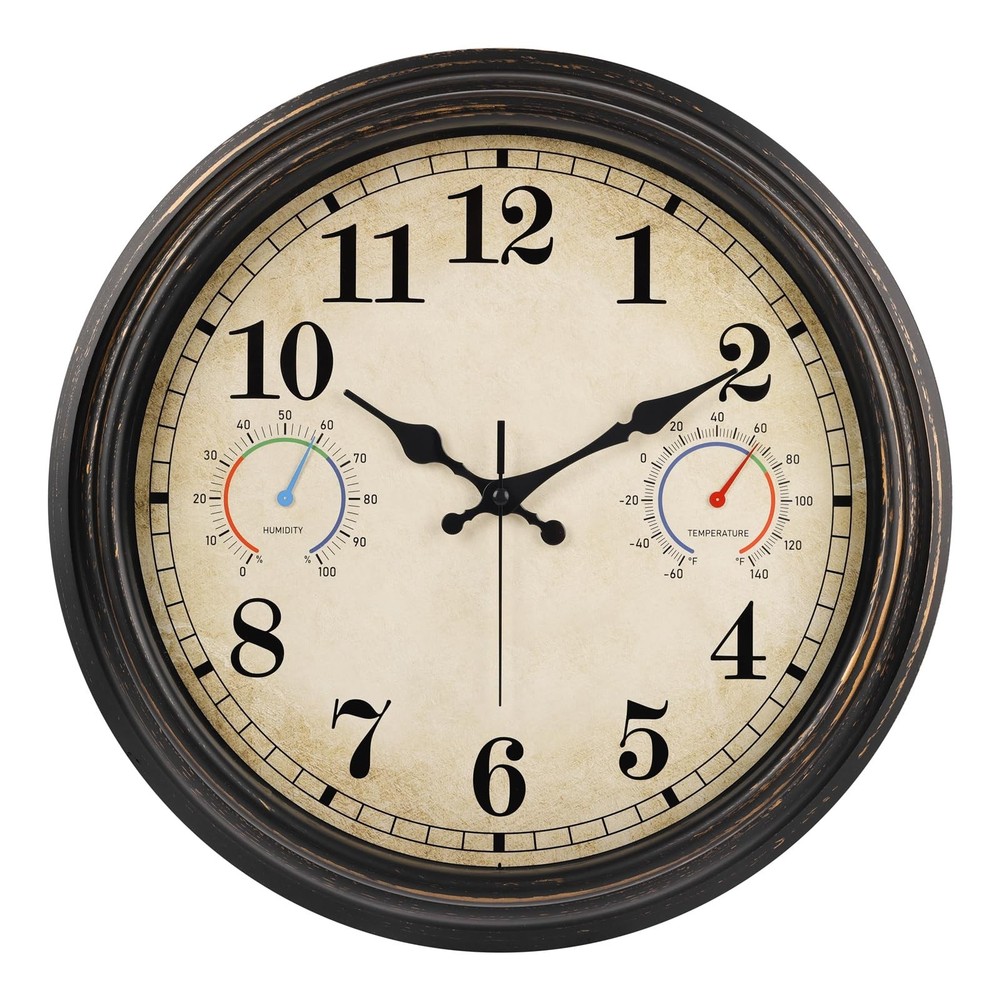 16 Inch Large Outdoor Clock with Thermometer and Hygrometer Combo, Waterproof…