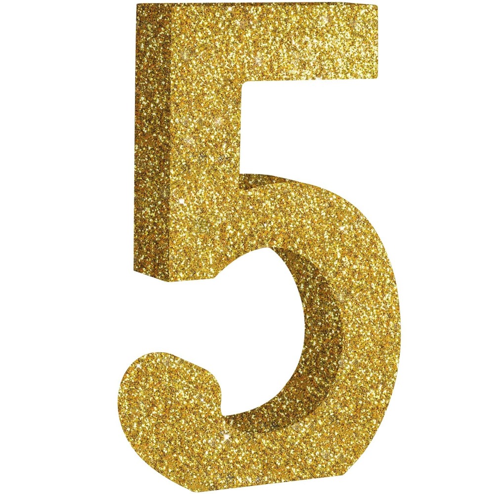 1 PCS Gold Glitter Number 5 Wooden Table Centerpieces 7.8 Inch Birthday Party