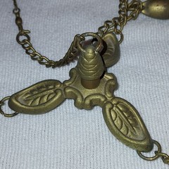 Vintage Feng Shui Brass Wind Chime With Gargoyle Pendant And Intricately Etched