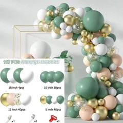 Light olive green blue Beige Metallic Gold Balloon arch kit for party decoration