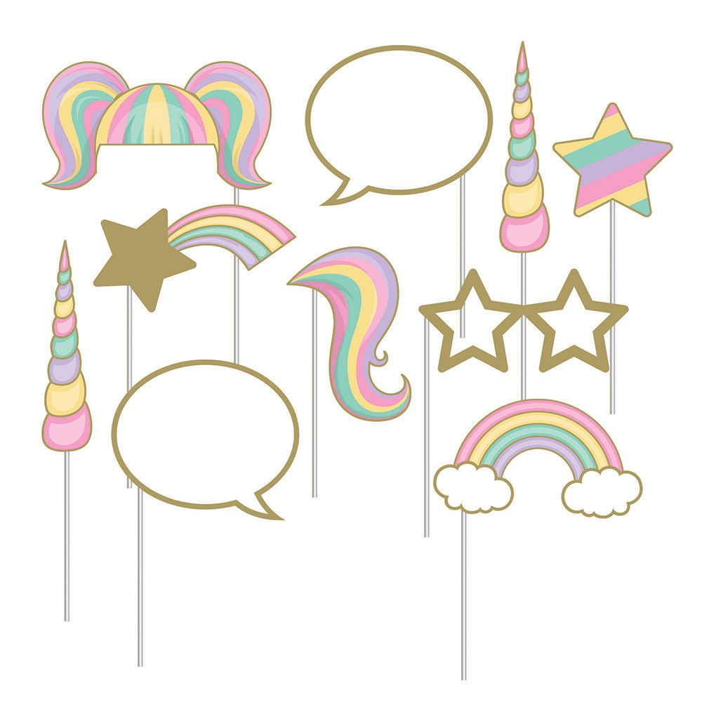 10 UNICORN SPARKLE PHOTO BOOTH PROPS PARTY DECORATIONS HORN RAINBOW STARS HAIR
