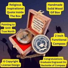Graduation Brass Compass Gift – Vintage Nautical Pocket Compass with Quote Box