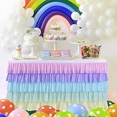 Rainbow Table Skirt Tutu Unicorn Tablecloth for Birthday Party Baby Shower