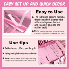 4 Pack 10 Ft Pink Foil Fringe Garland Metallic Streamers Tinsel Banner Wall H…
