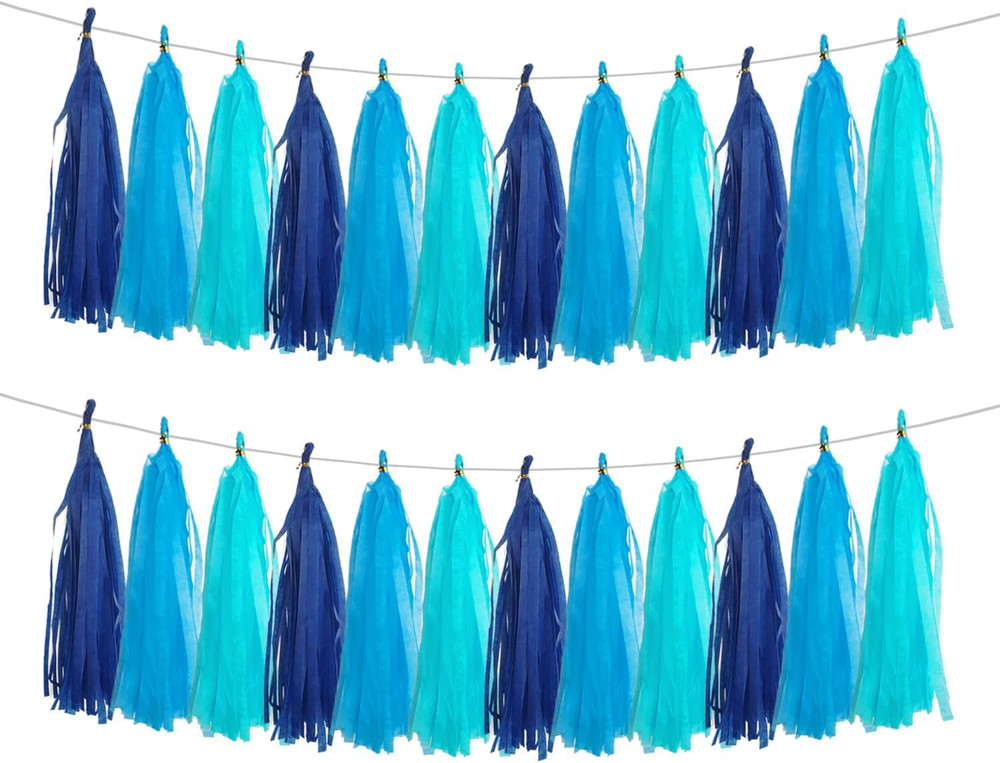 Navy Blue and Light Blue Tissue Paper Tassel(3 Colors),Paper Tassel Garland Bann