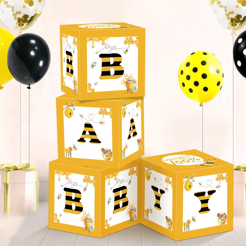 Bee Baby Shower Balloon Boxes Decorations – 4Pcs Honey Bumble Theme What Will…