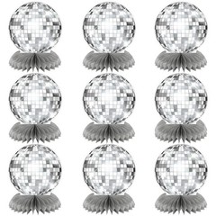 Silver Disco Party Table Centerpiece Decorations Flat Disco Ball Decor 70s