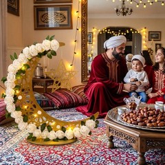 Eid Mubarak Moon Light Decor – 27.5″ LED Lanterns & Wreaths for Ramadan, Islamic