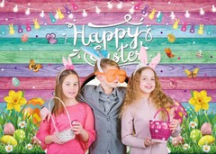 7ft x 5ft Fabric Easter Backdrop – Bunny – Photo Prop Party Decoration – New