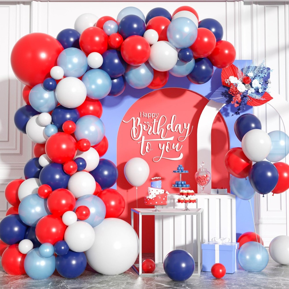 Red White Blue Balloon Arch Kit, Navy Blue Pearl Light Blue Red White Latex B…