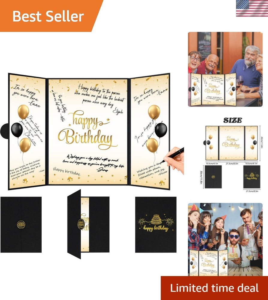 Black and Gold Birthday Decorations for Men or Women, Happy Birthday Guest Si…