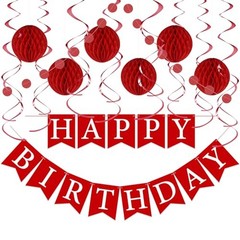 Birthday Decorations Kit – 16-Piece Set with Pre-Strung Happy Birthday Red