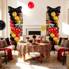 2 Sets 165 Pcs Cheetah Print Cherry Balloon Column Kit with Red Black Leopard…