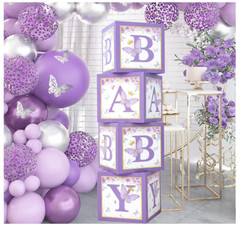 Purple Butterfly Baby Shower Boxes Decorations 4 Purple Boxes with BABY Letters