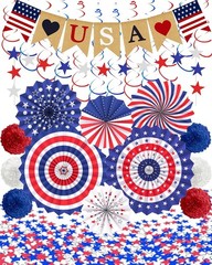 Vibrant Red, White & Blue 33-Pc Independence Day Decoration Set for Events