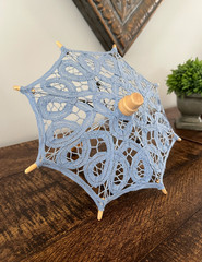 ANTIQUE BLUE Battenburg Lace Parasol 8″ inch Diameter Small Table Decor