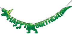 HAPPY BIRTHDAY Banner – Watercolor Dinosaur Banner Green Dinosaur Birthday Party