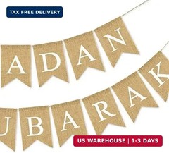 SWYOUN Burlap Ramadan Eid Mubarak Banner Supplies Muslim Fireplace Mantel Decora