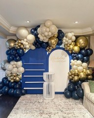 Navy Blue Gold White Balloon Arch Kit, Double Pearl Sand White Royal Dark Blu…