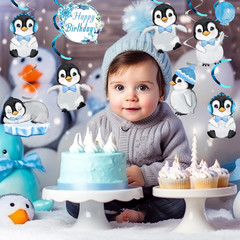 Penguin Happy Birthday Banner Streamers Party Decorations, Penguin Baby Shower P