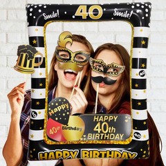 40th Birthday Photo Booth Props, Inflatable Photo Booth Frame, Giant Black Go…