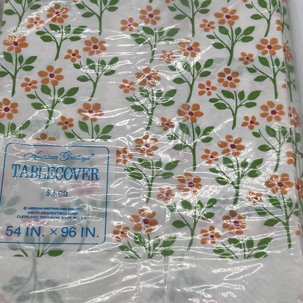 Vintage Flower Paper Tablecloth NOS 70s Groovy Boho Floral Orange Green Garden