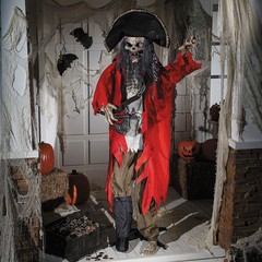 Morris Costumes 6.2 ft Standing Animated Skeleton Pirate Decoration – Red