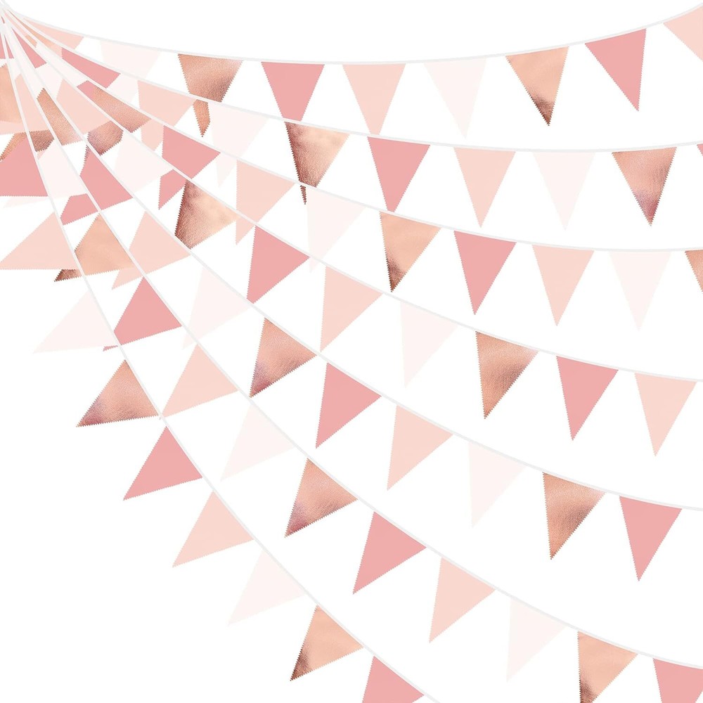 32Ft Rose Gold Party Decorations Dusty Blush Pink Pennant Banner