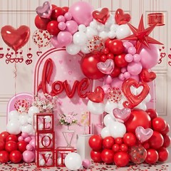 156pcs Valentines Day Balloon Arch Garland Kit with White Red Confetti Pink