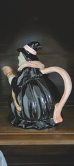 Vintage Novelty Ceramic Teapot Witch with Broom Shaped Halloween Decor Enesco