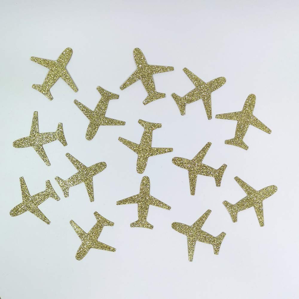 100 PCS Gold Glitter Airplane Table Scatter Paper Confetti Baby Shower Party