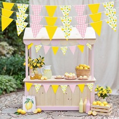6PCS Lemon Party Decorations Pennant Banners Pink and Yellow Triangle Flags G…