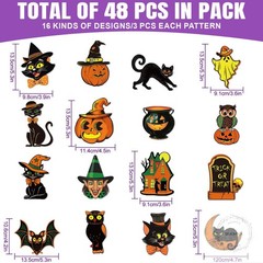 48 Pcs Vintage Halloween Cutouts Retro Pumpkin Witch Cat Cut-Outs Black Orange