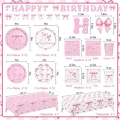 Delightful Pink Bow Party Kit for 24: Plates, Napkins & Bachelorette Essentials