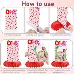 10 PCS Strawberry Sweet One Honeycomb Centerpieces for First Birthday Party