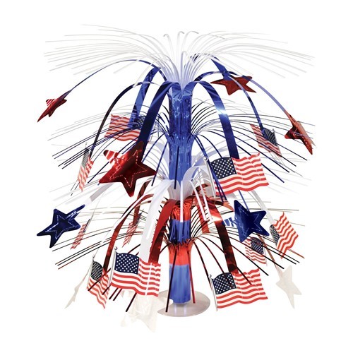 Flags and Stars Red White and Blue Cascade Metallic Centerpiece 18 Inch Foil