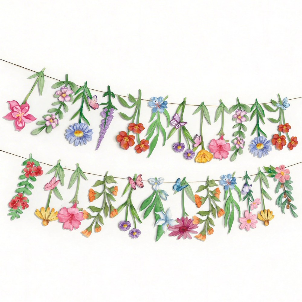2Pcs Spring Wildflower Party Hanging Decorations, Watercolor Floral Banners S…