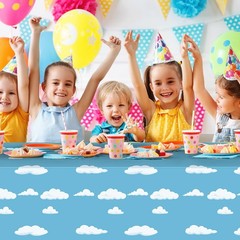 12-Pack Blue Sky White Cloud Cartoon Plastic Tablecloth Story Party Decor 54×108